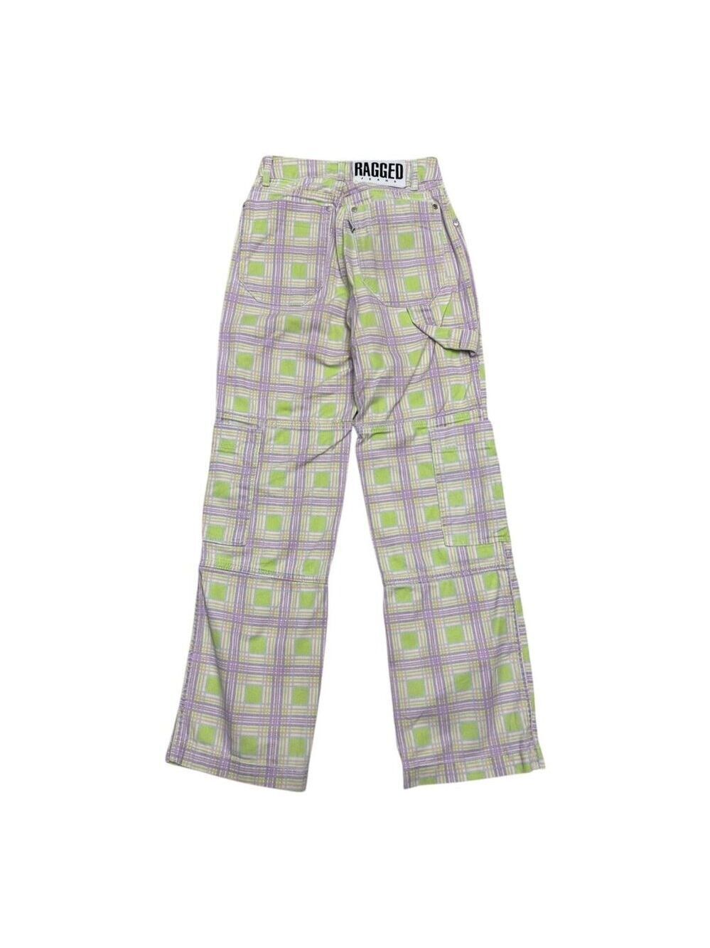 RUGGED JEANS Plaid Pastel Streetwear Cute Denim Pants Womens 24